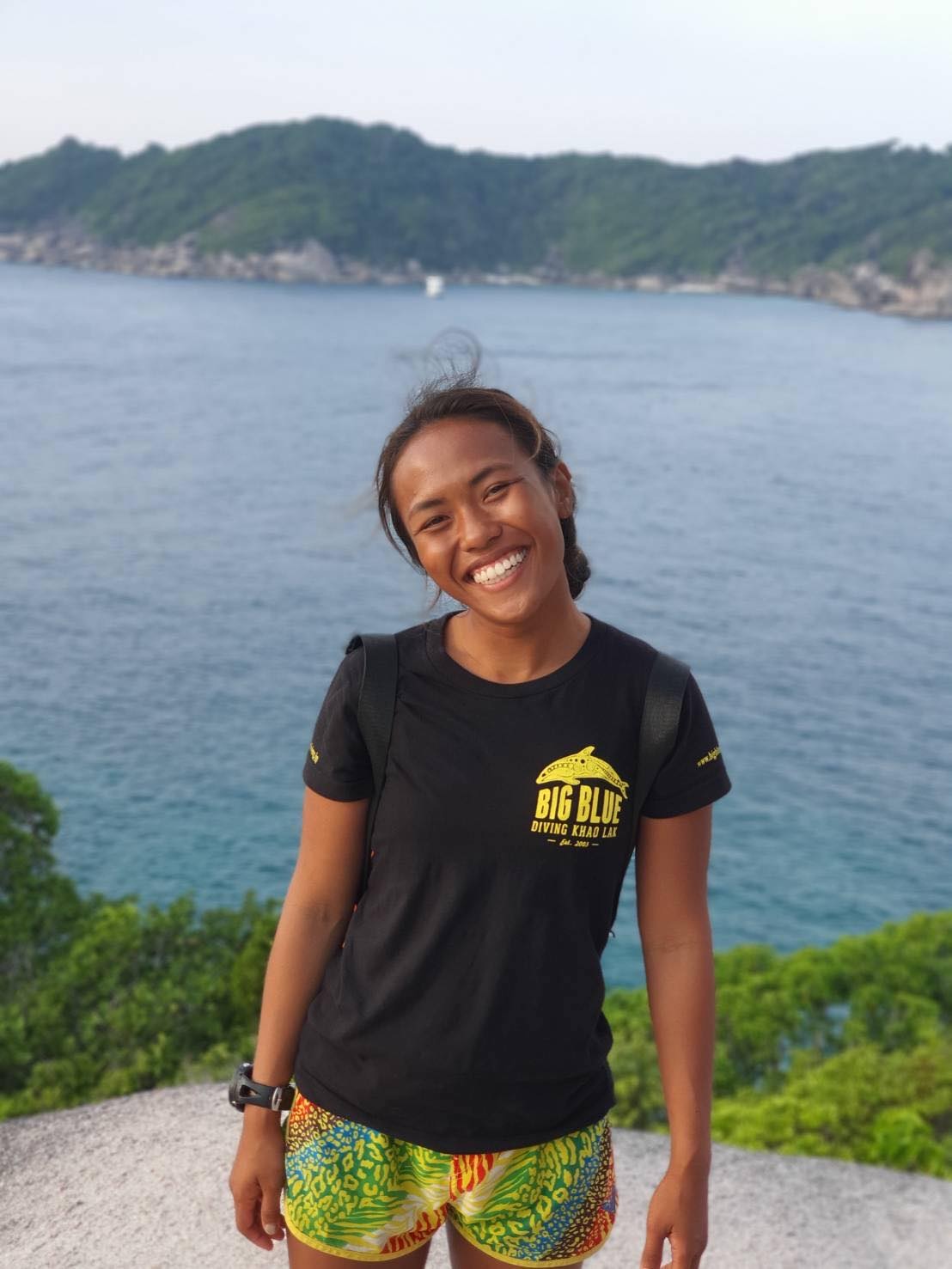 Smiling girl with Similan Island back drop